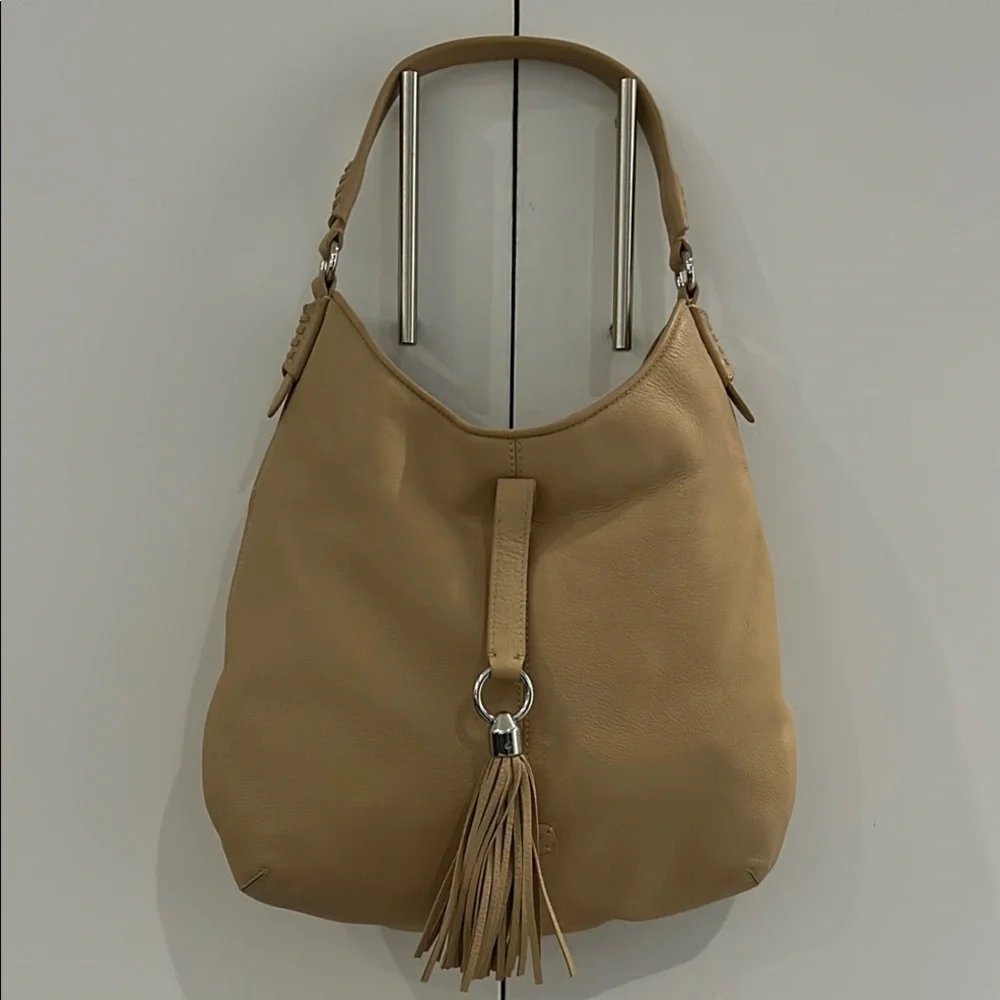 Lauren Ralph Lauren Tan Leather Hobo Bag with Tassel